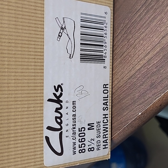 Clarks Elements Size 8.5 Red Suede Harwich Sailor Wedge Sandals - Picture 9 of 9